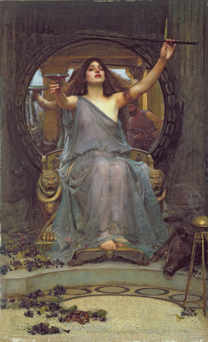 Джон Уильям Уотерхаус, Цирцея подает Одиссею стакан, 1891 год. Местонахождение: Галерея Олдхэм, Олдхэм, Великобритания